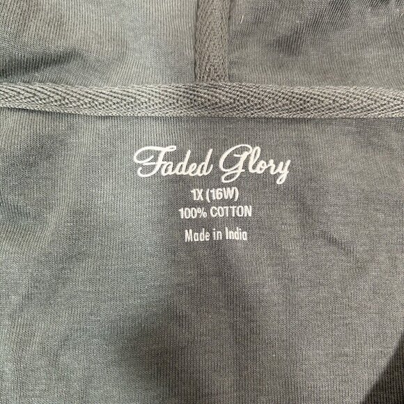 Vtg FADED GLORY V-Neck Long Sleeve Hooded Top Women Size 1X (16W) Olive Green - Picture 4 of 5